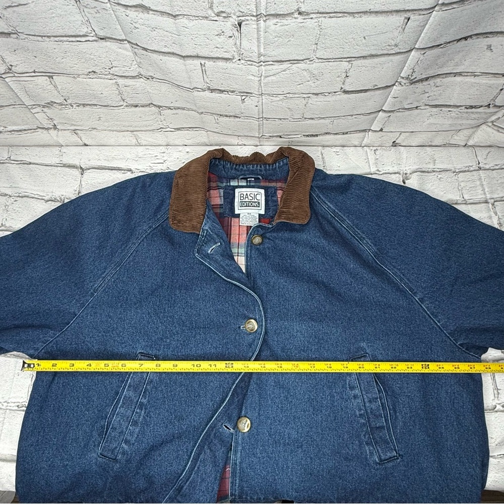 Vintage Basic Editions Denim Chore Coat Barn Jacket 2X Plaid Lined Corduroy Trim - Picture 5 of 10